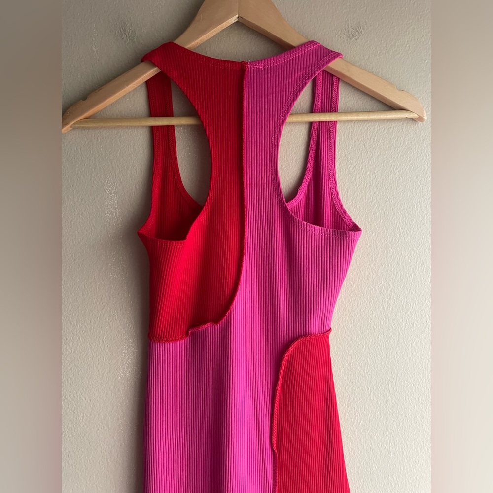 New Naked Wardrobe Pink Red Mid Stretch Sleeveless Dress Size Medium - Picture 4 of 8